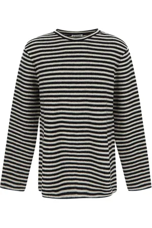 Jil Sander Tops, Heren, Veelkleurig, S, Wol, Gestreept wollen compact jersey
