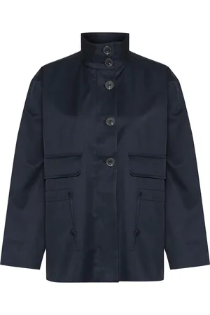 INWEAR Jassen, Dames, Blauw, S, Katoen, Marineblauwe Jas met Hoge Kraag