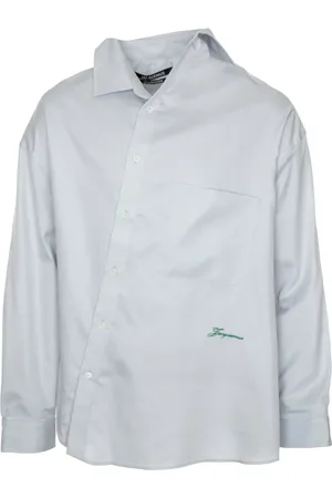 Jacquemus Overhemden, Heren, Blauw, L, Katoen, Asymmetrisch Oversized Overhemd met Knoopdetails