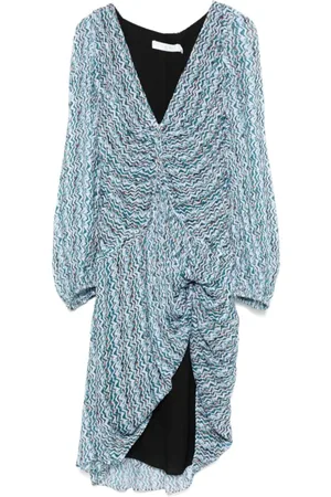IRO Kleedjes, Dames, Blauw, XS, Graphic Print V-Neck Jurk