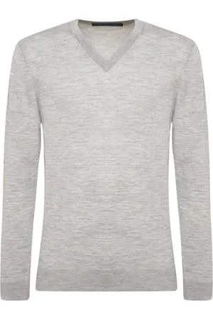 Kiton Truien, Heren, Grijs, L, Wol, Lichtgrijze wollen V-hals pullover