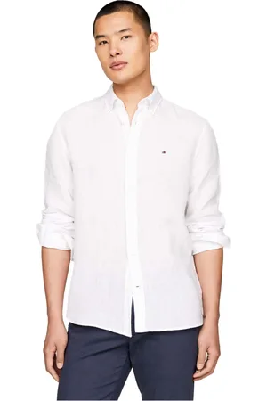 Tommy Hilfiger Overhemden, Heren, Wit, S, Linnen, Pigment Dyed Linen Regular Fit Shirt