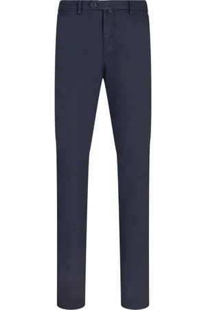 Kiton Broeken, Heren, Blauw, W33, Katoen, Marineblauwe Stretch Katoenen Taps Toelopende Broek