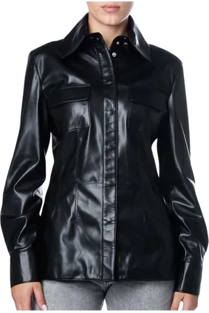 Karl Lagerfeld Jassen, Dames, Zwart, M, Faux Leather Shirt Jacket