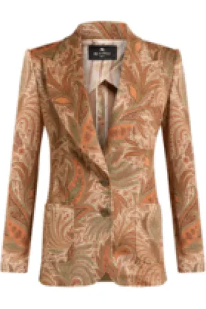 Etro Jassen, Dames, Bruin, M, Katoen, Paisley Jacquard Jas Arancio Ss 25