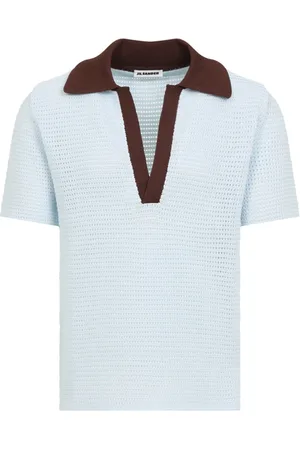 Jil Sander Tops, Dames, Blauw, XL, Katoen, Gebreide Polo Shirt