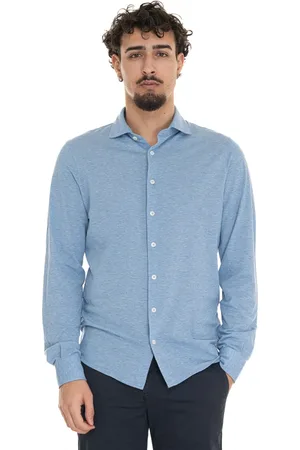 Gran Sasso Overhemden, Heren, Blauw, L, Katoen, Lange mouwen Frans hals shirt
