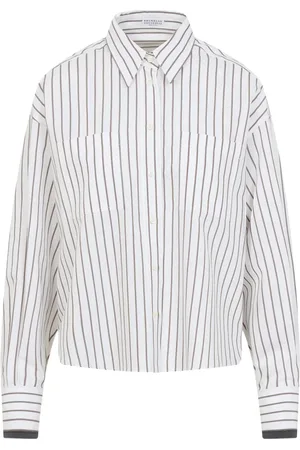 Brunello Cucinelli Blouses & Shirts, Dames, Wit, L, Katoen, Bruine Katoenen Shirt voor Vrouwen