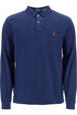 Ralph Lauren Tops, Heren, Blauw, L, Katoen, Iconisch Poloshirt met Lange Mouwen en Pony-logo