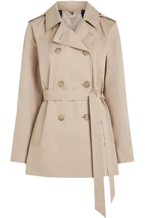Tommy Hilfiger Mantels, Dames, , S, Katoen, Korte katoenen trenchcoat