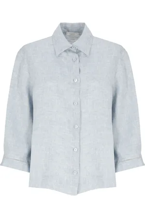 PESERICO SIGN Blouses & Shirts, Dames, Blauw, XS, Linnen, Lichtblauwe linnen overhemd met kraag