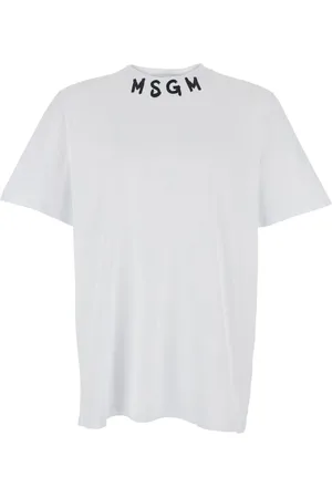Msgm Tops, Heren, Wit, S, Katoen, Wit Logo Crewneck Katoenen T-shirt