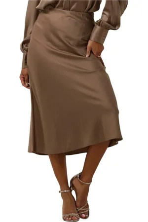 Y.A.S Rokken, Dames, Bruin, L, Polyester, Yaspella HW Midi Rok