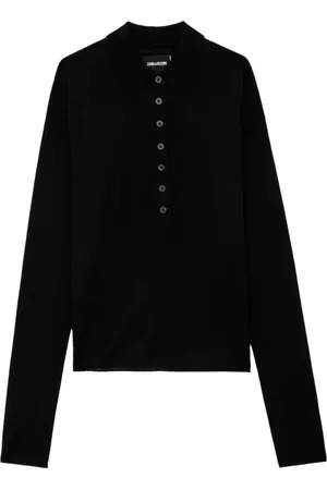 Zadig & Voltaire Truien, Dames, Zwart, M, Kasjmier, Bruine Latte Kasjmier Polo Trui