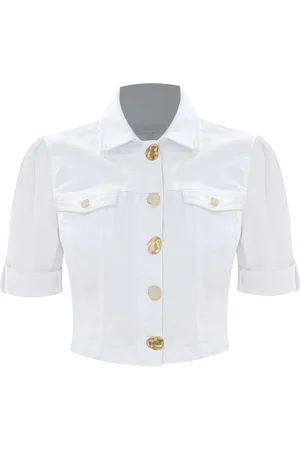 Kocca Jassen, Dames, Wit, M, Denim, Bakari Short Denim Jas