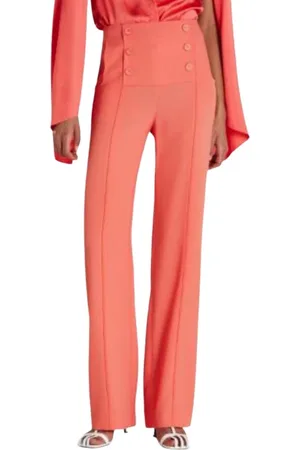 Patrizia Pepe Broeken, Dames, Oranje, S, Leer, Wijde Pijpen Broek