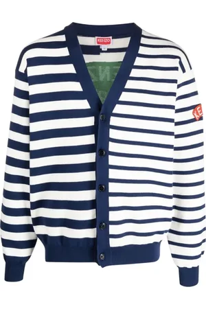 Kenzo Truien, Heren, Blauw, L, Katoen, Cardigan met gestreept paneeldesign