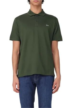 Paul & Shark Tops, Heren, Groen, XL, Katoen, Gebreide polo met haaienbadge