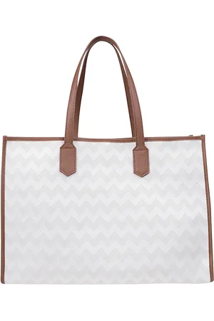 ELEVENTY Tassen, Dames, Wit, ONE Size, Katoen, Katoenen en leren tote tas