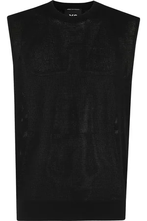 Y-3 Truien, Heren, Zwart, L, Polyester, Zwart Gebreid Vest met Perforatie