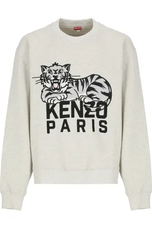 Kenzo Sweatshirts & Hoodies, Heren, Grijs, S, Katoen, Happy Tiger Katoenen Sweatshirt