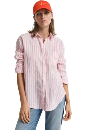 GANT Blouses & Shirts, Dames, Roze, S, Linnen, Gestreepte Linnen Overhemd - Geranium Roze