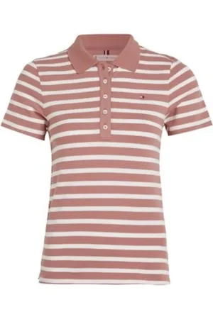 Tommy Hilfiger Tops, Dames, Roze, M, Katoen, Stripe Slim Polo