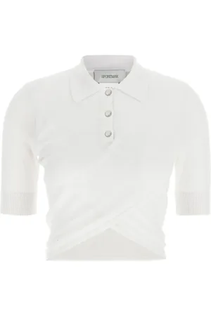 Sportmax Tops, Dames, Wit, L, Katoen, Witte Polo Sweater Klassiek Ontwerp