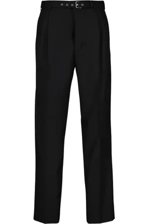 Prada Broeken, Heren, Zwart, M, Wol, Rechtgesneden wollen broek met riem