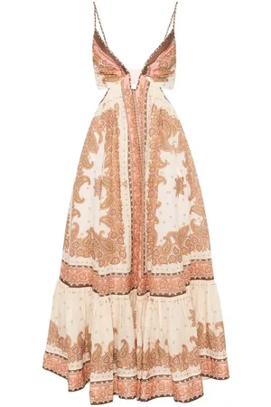 ZIMMERMANN Kleedjes, Dames, Veelkleurig, XS, V-Hals Midi Jurk