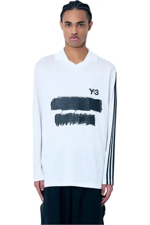 Y-3 Tops, Heren, Wit, L, Katoen, Logo Print Polo Shirt