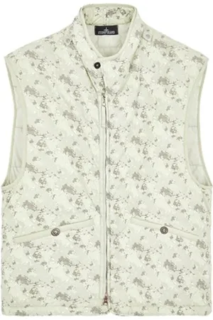 Stone Island Jassen, Heren, Groen, L, Bedrukte Geborstelde Mouwloze Gilet