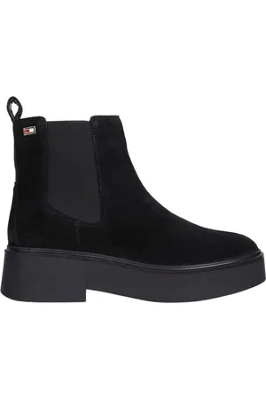 Tommy Hilfiger Schoenen, Dames, Zwart, 38 EU, Suède, Zwarte Chelsea Flag enkellaarsjes