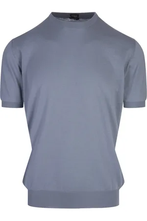 Kiton Truien, Heren, Blauw, L, Katoen, Poederblauw Katoenen Gebreid T-shirt