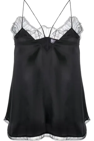IRO Tops, Dames, Zwart, S, Satijn, Zwarte Zijden Camisole met Kant