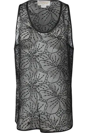 GENNY Tops, Dames, Zwart, M, Zwart Zijden Elegant Topwear