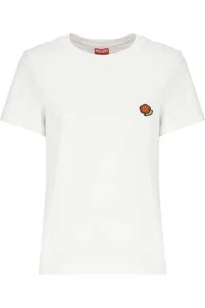 Kenzo Tops, Dames, Wit, S, Katoen, Wit T-shirt met Geborduurde Bloem