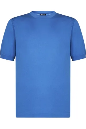 Kiton Tops, Heren, Blauw, L, Katoen, Blauw Katoenen T-shirt met Ronde Hals, Made in Italy
