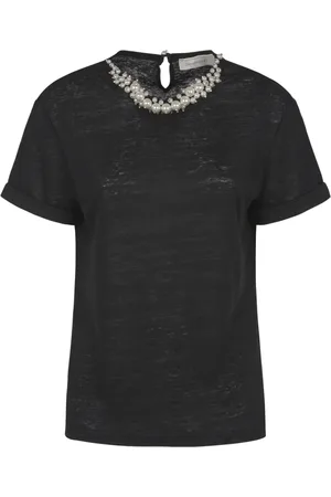 ZIMMERMANN Tops, Dames, Zwart, L, Linnen, Crush Embellished T-shirt