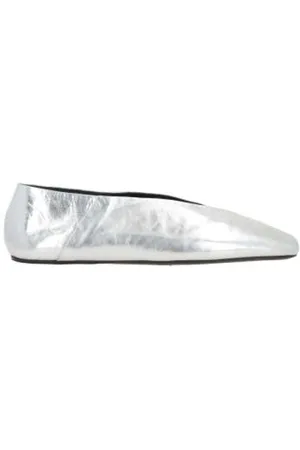 Jil Sander Schoenen, Dames, Grijs, 39 EU, Leer, Zilveren platte ballerina schoenen