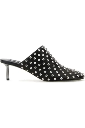 Jil Sander Schoenen, Dames, Zwart, 36 EU, Leer, Zwarte leren muiltjes met hak van 7 cm