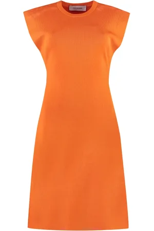 YVES SALOMON Kleedjes, Dames, Oranje, M, Polyester, Jurk met Geribbelde Gebreide Randen