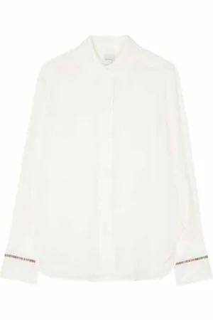 Paul Smith Overhemden, Heren, Wit, XS, Witte zijden blouse met kenmerkende strepen