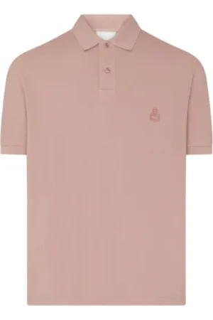 Isabel Marant Tops, Heren, Roze, S, Katoen, Geborduurde polo shirt met knopen aan de voorkant