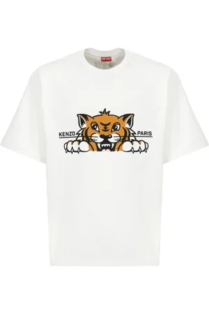 Kenzo Tops, Heren, Wit, L, Katoen, Happy Tiger Wit T-shirt