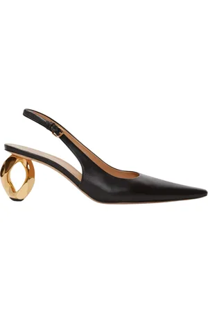 J.W.Anderson Schoenen, Dames, Zwart, 38 1/2 EU, Leer, Leren Slingback Sandalen met Kettinghak