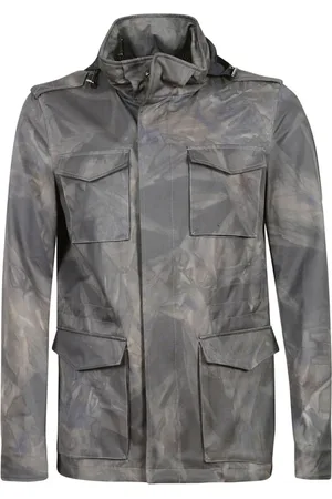 HERNO Jassen, Heren, Groen, XL, Camouflage Print Jas met Verborgen Capuchon
