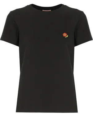Kenzo Tops, Dames, Zwart, S, Katoen, Flower Logo T-shirt