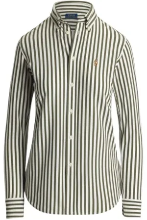 Ralph Lauren Blouses & Shirts, Dames, Groen, M, Katoen, Gestreept Polo Knit Shirt