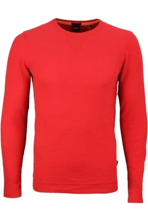 HUGO BOSS Truien, Heren, Rood, S, Katoen, Long Sleeve Round-neck Truien